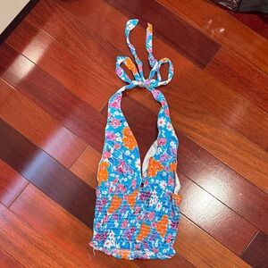 Floral Halter Top - Blue and Orange